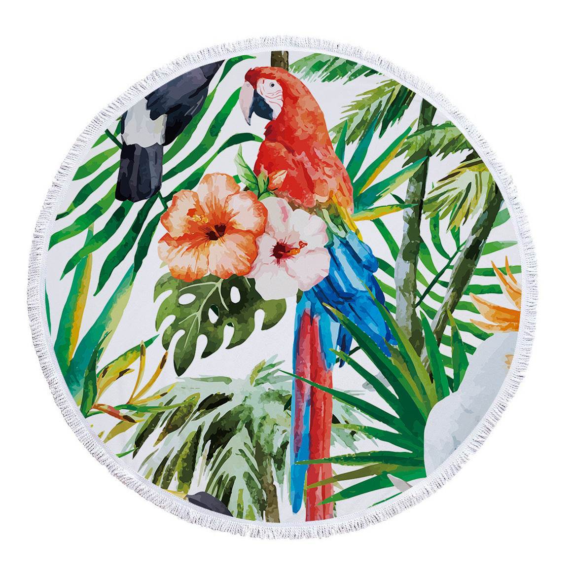 Microfiber Print Tropical Leaves Round Beach Towel - Mubimart