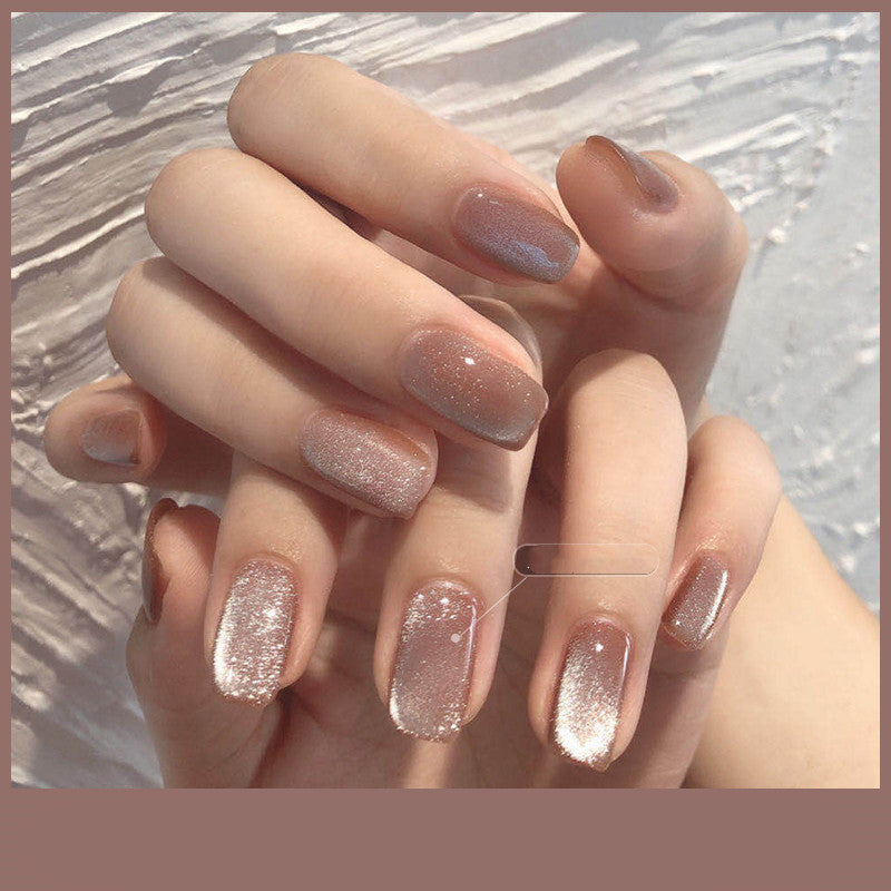 Milk Tea Crystal Stone Cat Eye Nail Polish - Mubimart -  