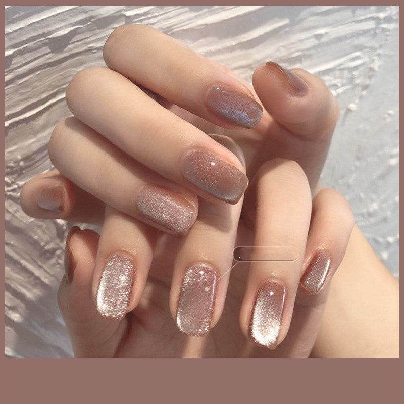 Milk Tea Crystal Stone Cat Eye Nail Polish - Mubimart