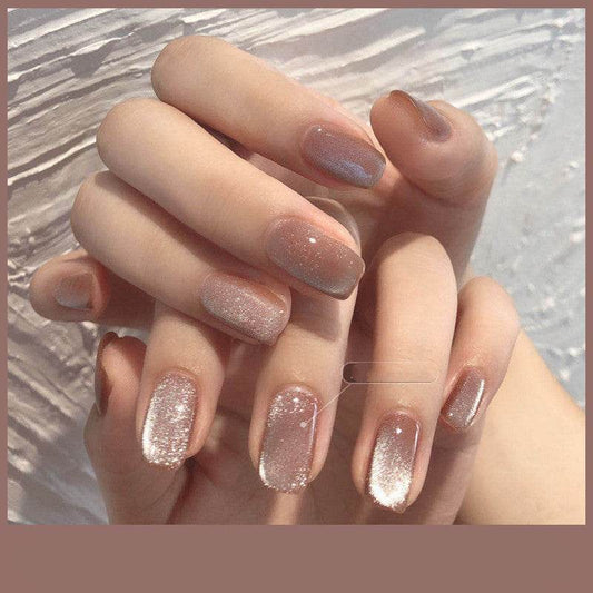 Milk Tea Crystal Stone Cat Eye Nail Polish - Mubimart