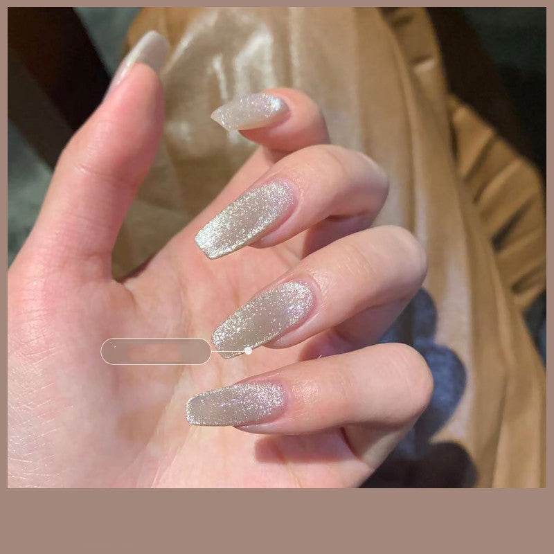 Milk Tea Crystal Stone Cat Eye Nail Polish - Mubimart