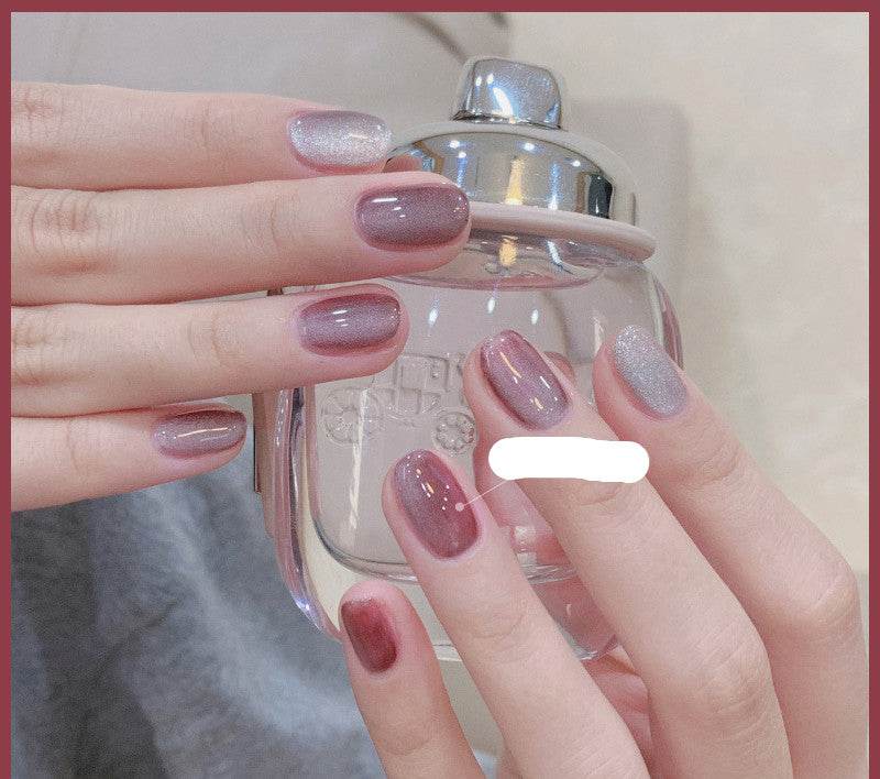 Milk Tea Crystal Stone Cat Eye Nail Polish - Mubimart