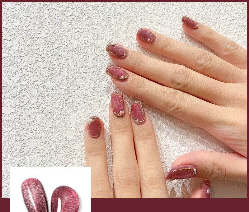 Milk Tea Crystal Stone Cat Eye Nail Polish - Mubimart