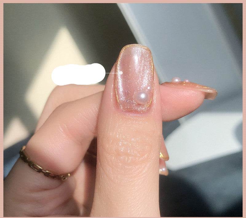 Milk Tea Crystal Stone Cat Eye Nail Polish - Mubimart