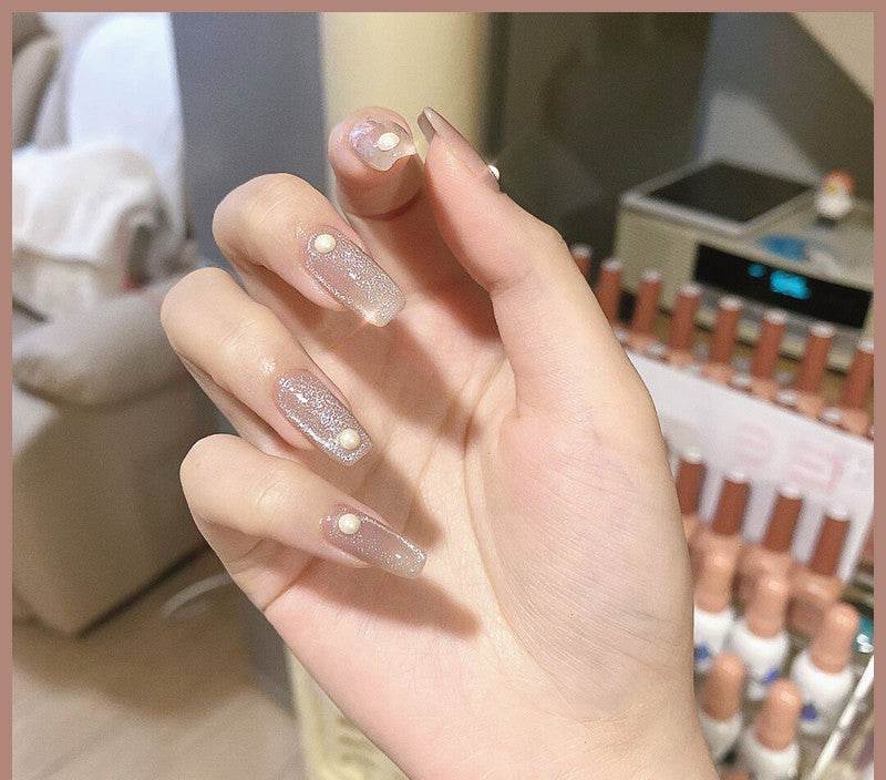 Milk Tea Crystal Stone Cat Eye Nail Polish - Mubimart