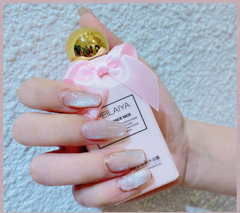 Milk Tea Crystal Stone Cat Eye Nail Polish - Mubimart