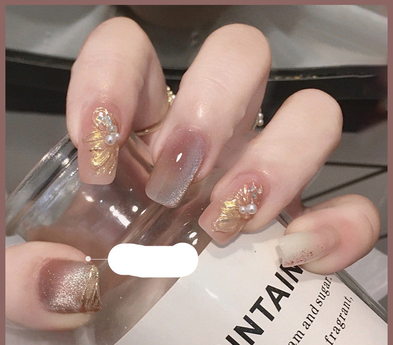 Milk Tea Crystal Stone Cat Eye Nail Polish - Mubimart -  