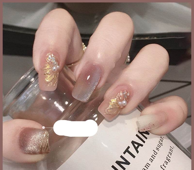 Milk Tea Crystal Stone Cat Eye Nail Polish - Mubimart