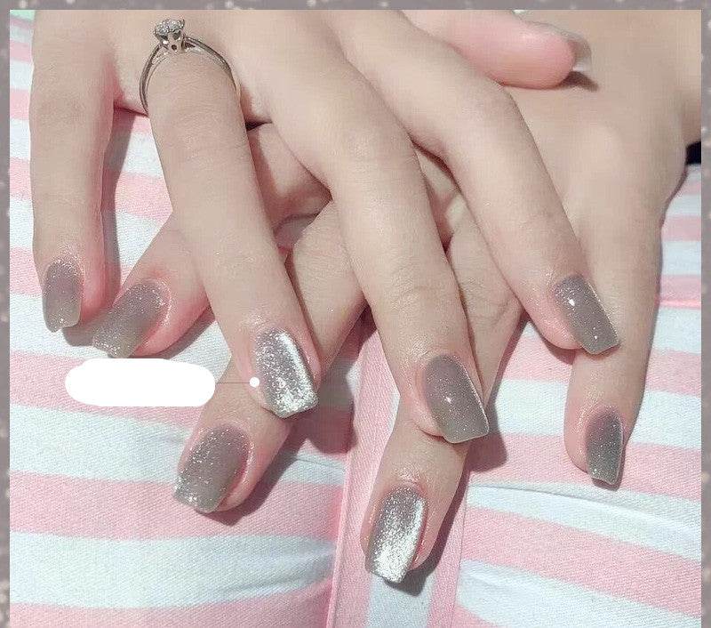 Milk Tea Crystal Stone Cat Eye Nail Polish - Mubimart
