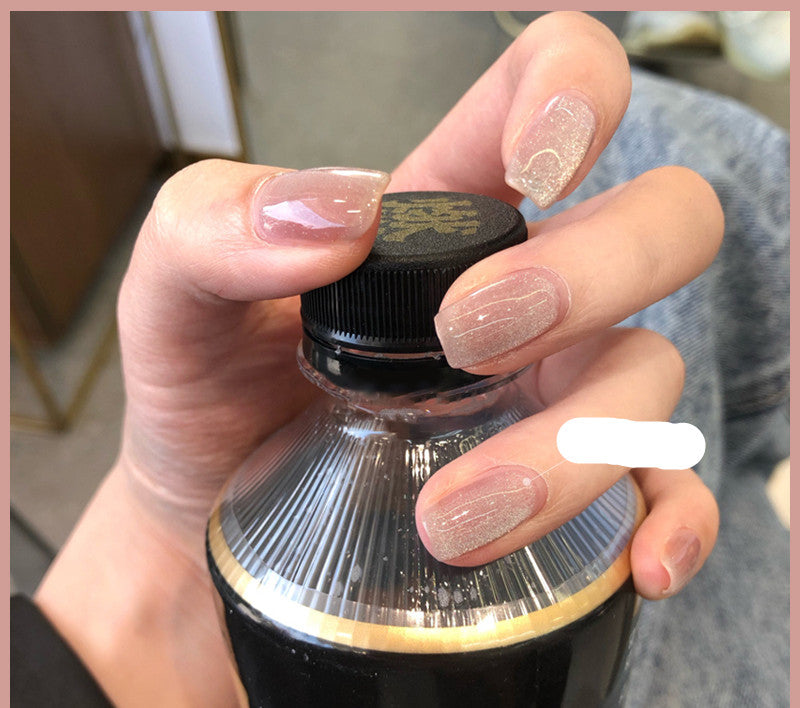 Milk Tea Crystal Stone Cat Eye Nail Polish - Mubimart -  