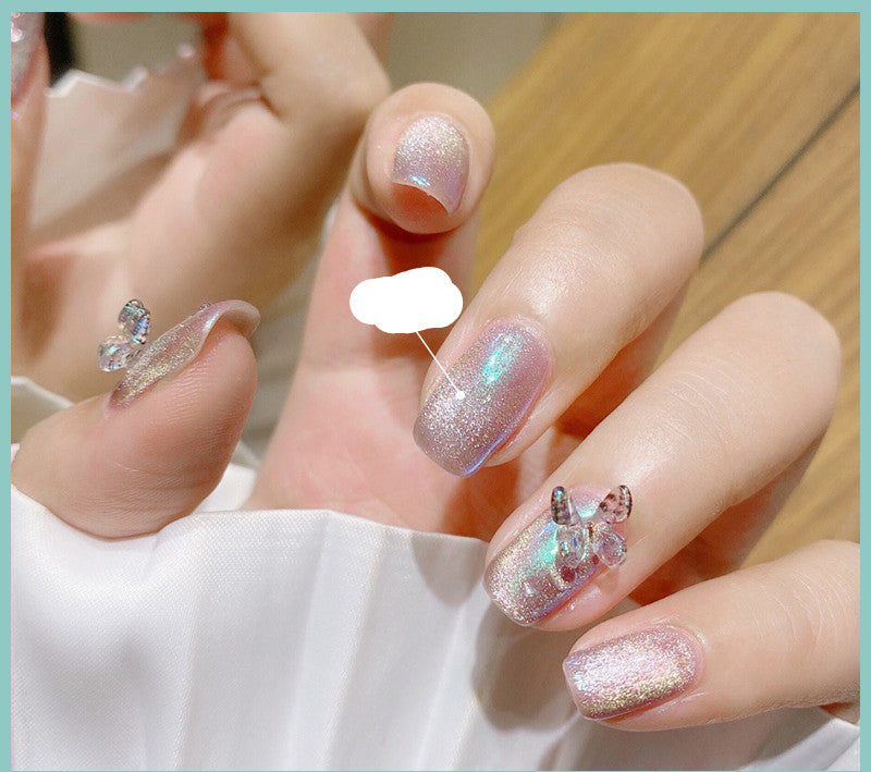 Milk Tea Crystal Stone Cat Eye Nail Polish - Mubimart -  