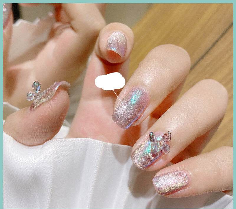 Milk Tea Crystal Stone Cat Eye Nail Polish - Mubimart