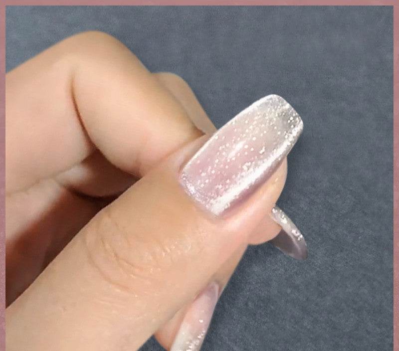 Milk Tea Crystal Stone Cat Eye Nail Polish - Mubimart