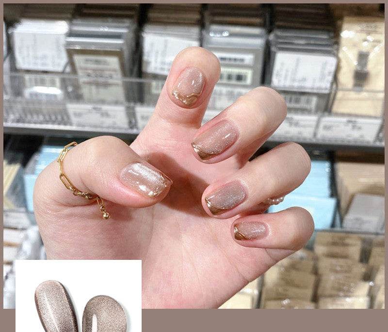 Milk Tea Crystal Stone Cat Eye Nail Polish - Mubimart