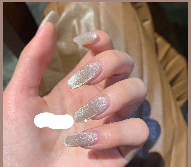 Milk Tea Crystal Stone Cat Eye Nail Polish - Mubimart