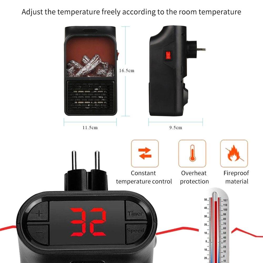 Mini Electric Fireplace Heater Electric Heater with Log Flame Effect Warm Air Heater Fanr 220V 50Hz - Mubimart