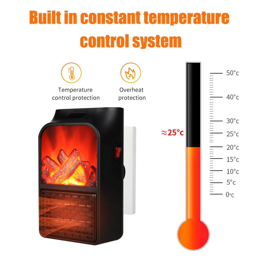 Mini Electric Fireplace Heater Electric Heater with Log Flame Effect Warm Air Heater Fanr 220V 50Hz - Mubimart -  