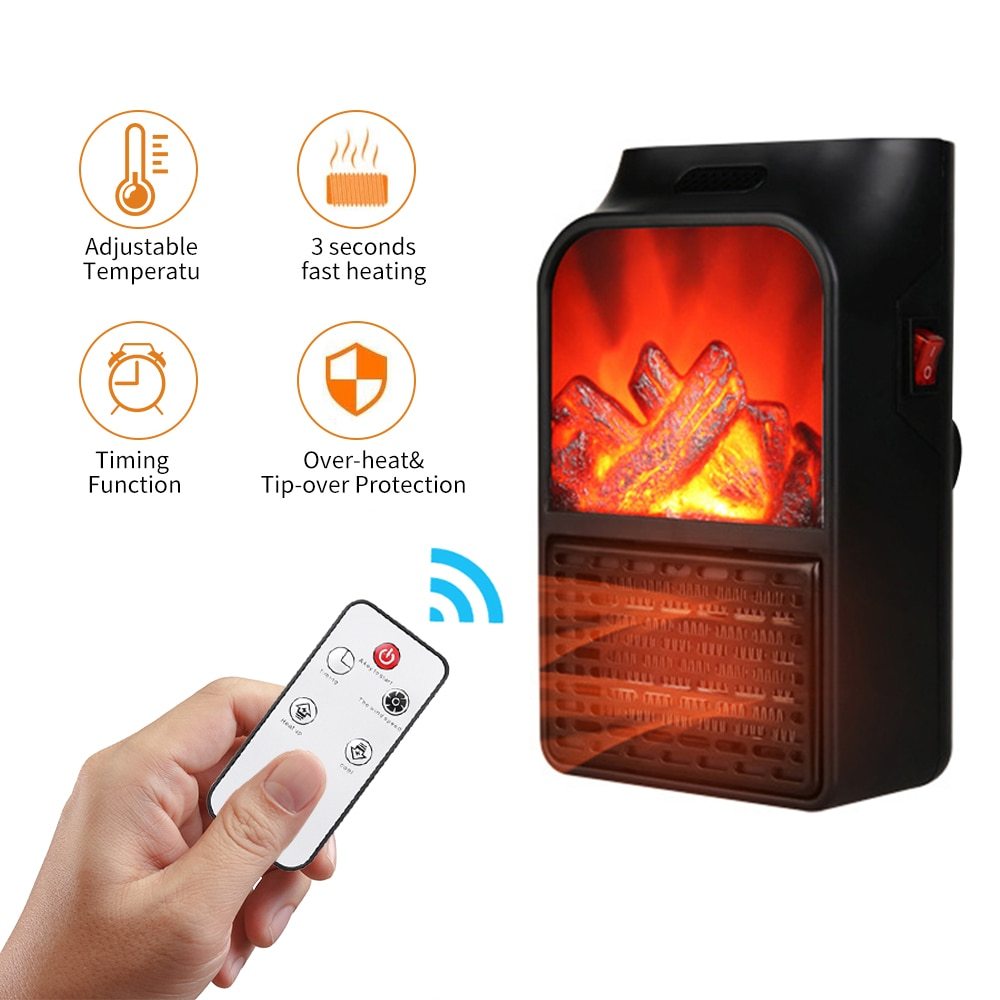 Mini Electric Fireplace Heater Electric Heater with Log Flame Effect Warm Air Heater Fanr 220V 50Hz - Mubimart - Tower heaters 