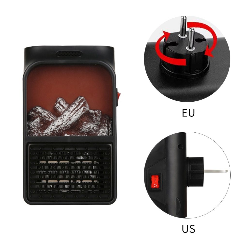 Mini Electric Fireplace Heater Electric Heater with Log Flame Effect Warm Air Heater Fanr 220V 50Hz - Mubimart -  