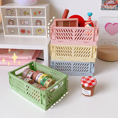 Mini Folding Plastic Storage Box Foldable Plastic Storage Case Desktop Carrying Basket - Mubimart - Plastic basket 