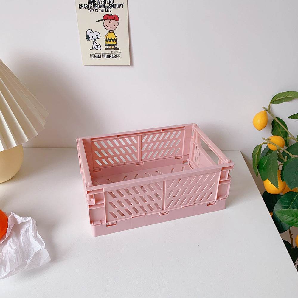 Mini Folding Plastic Storage Box Foldable Plastic Storage Case Desktop Carrying Basket - Mubimart