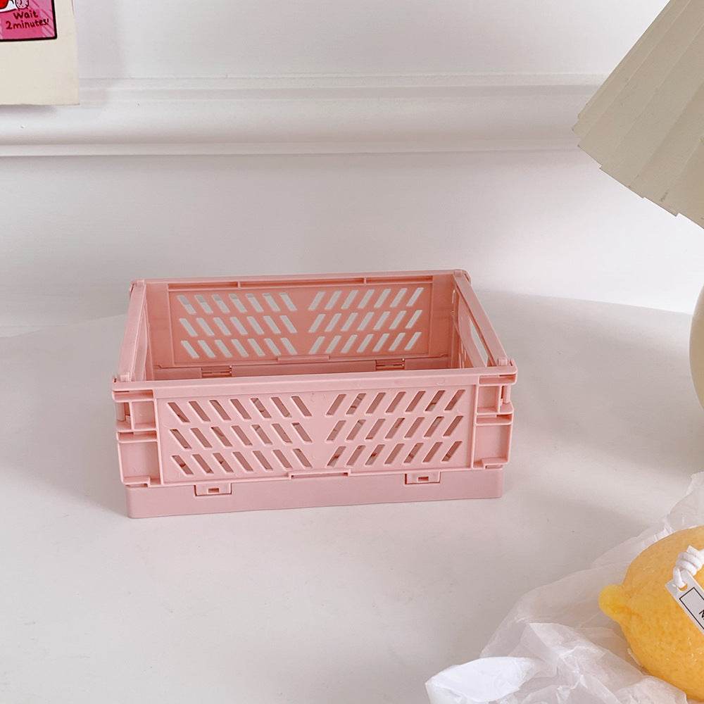 Mini Folding Plastic Storage Box Foldable Plastic Storage Case Desktop Carrying Basket - Mubimart