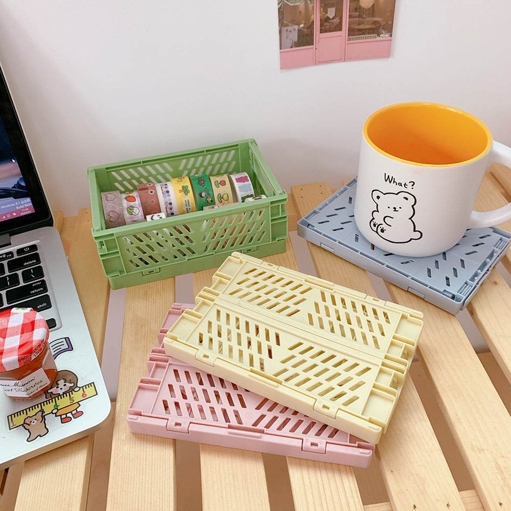Mini Folding Plastic Storage Box Foldable Plastic Storage Case Desktop Carrying Basket - Mubimart
