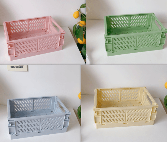 Mini Folding Plastic Storage Box Foldable Plastic Storage Case Desktop Carrying Basket - Mubimart