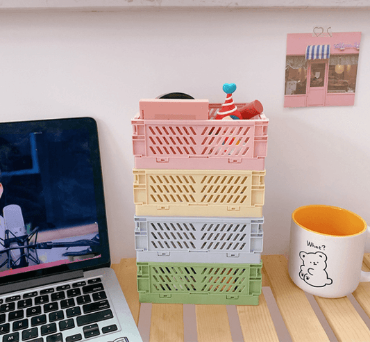 Mini Folding Plastic Storage Box Foldable Plastic Storage Case Desktop Carrying Basket - Mubimart