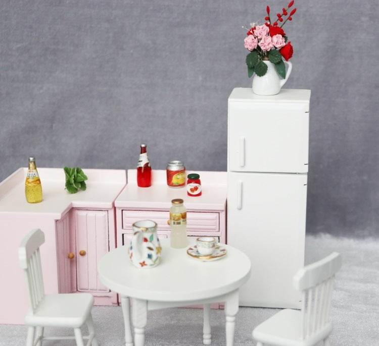 Mini Furniture Model Micro Scene Kitchen Wooden Distressed Refrigerator Double Door - Mubimart