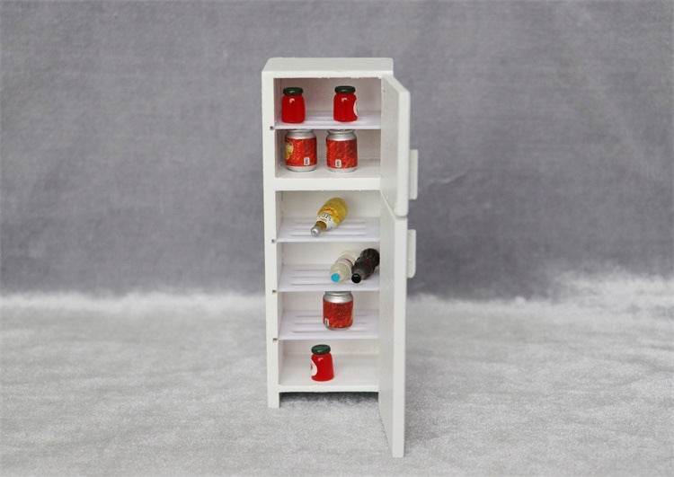 Mini Furniture Model Micro Scene Kitchen Wooden Distressed Refrigerator Double Door - Mubimart