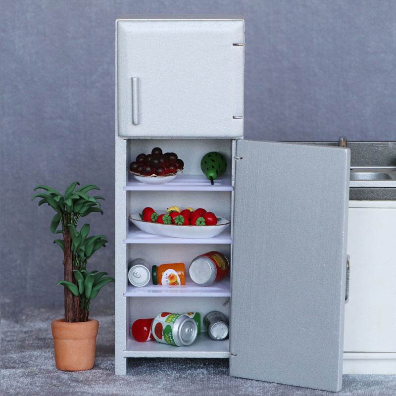 Mini Furniture Model Micro Scene Kitchen Wooden Distressed Refrigerator Double Door - Mubimart