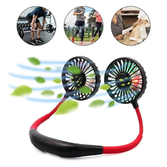 Mini Portable Hanging Neckband Fan USB Rechargeable Double Fans Air Cooler Conditioner Colorful Aroma Electric Desk Fan For Room - Mubimart