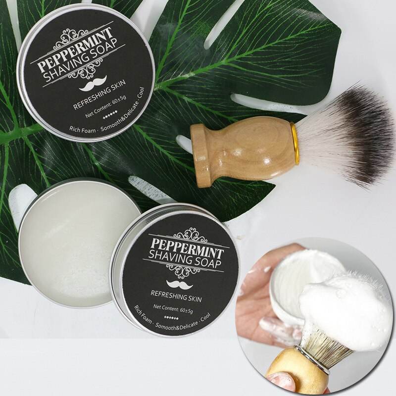 Mint Scented Men's Shaving Soap Shaving Cream Aluminum Boxed Foam Rich Gentle Handmade Shave Soap Shave Beard Cream - Mubimart