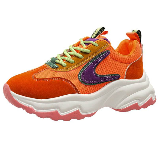 Mixed-color Lace -up Sneakers For Women Fashion Casual Lightweight Thick Bottom Running Sports Shoes - Mubimart