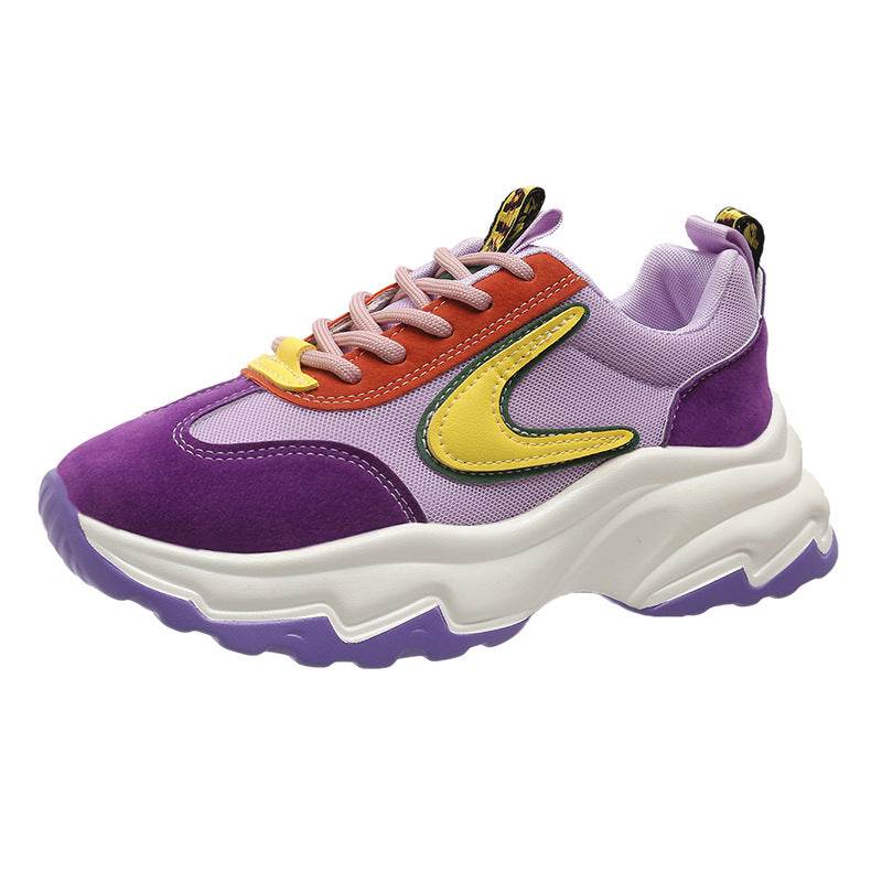 Mixed-color Lace -up Sneakers For Women Fashion Casual Lightweight Thick Bottom Running Sports Shoes - Mubimart