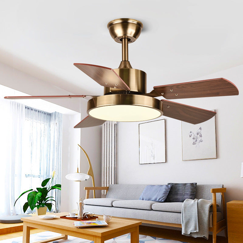 Modern Minimalist Household Ceiling Fan Wooden Leaf Electric Fan Chandelier - Mubimart -  