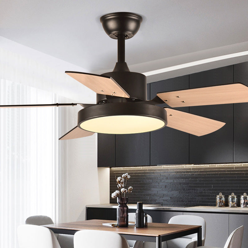 Modern Minimalist Household Ceiling Fan Wooden Leaf Electric Fan Chandelier - Mubimart -  