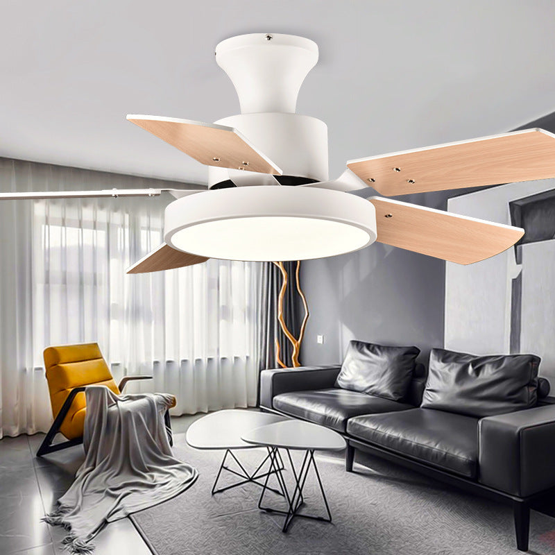 Modern Minimalist Household Ceiling Fan Wooden Leaf Electric Fan Chandelier - Mubimart - Ceiling Fans 