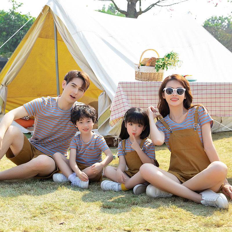 Mother And Child Short-sleeved T-shirt Mother And Daughter Overalls For A Family Of Three And Four - Mubimart