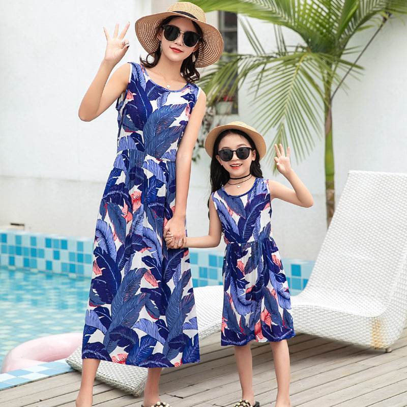 Mother And Daughter Vacation Beach Vest Long Skirt - Mubimart