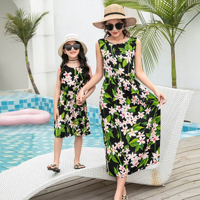 Mother And Daughter Vacation Beach Vest Long Skirt - Mubimart