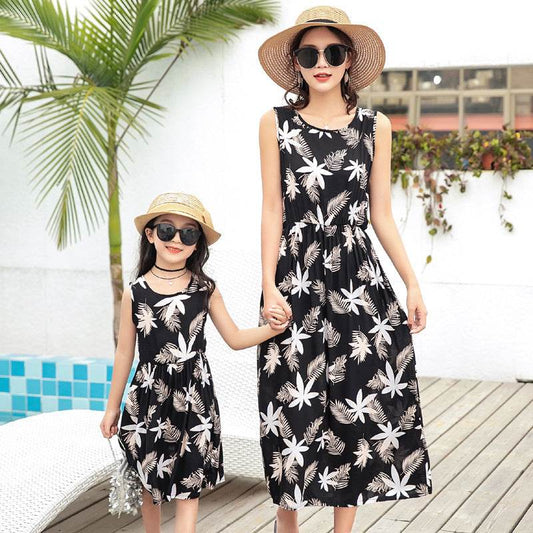 Mother And Daughter Vacation Beach Vest Long Skirt - Mubimart