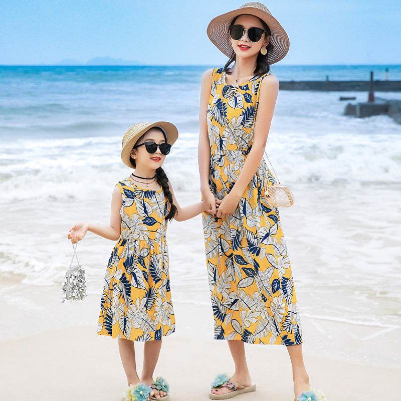 Mother And Daughter Vacation Beach Vest Long Skirt - Mubimart