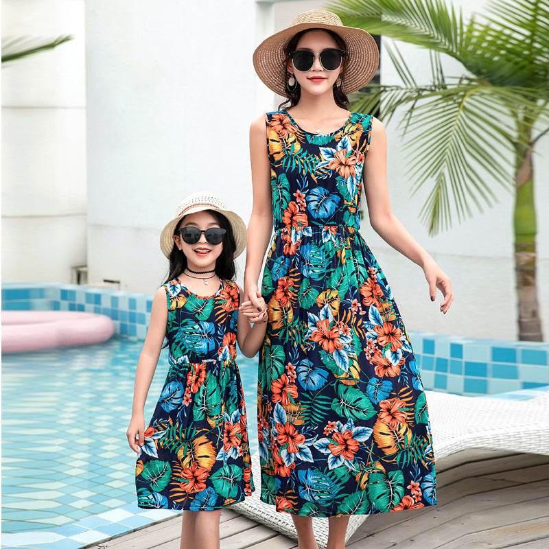 Mother And Daughter Vacation Beach Vest Long Skirt - Mubimart
