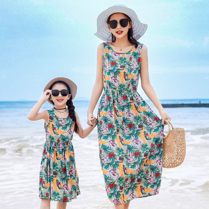 Mother And Daughter Vacation Beach Vest Long Skirt - Mubimart