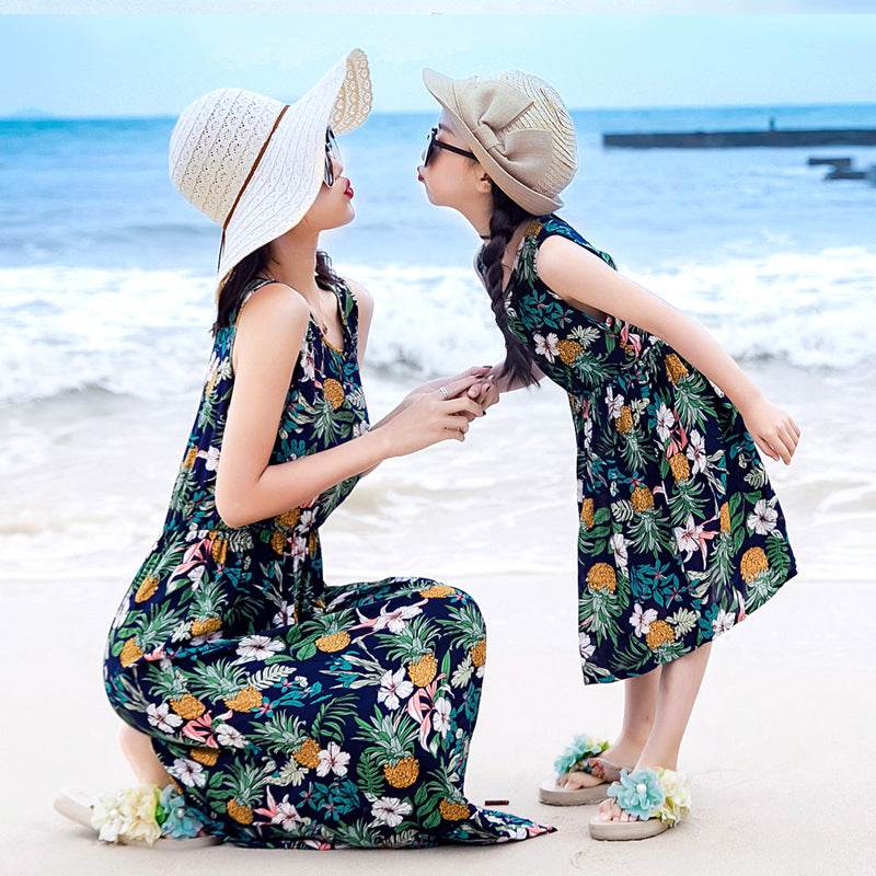 Mother And Daughter Vacation Beach Vest Long Skirt - Mubimart