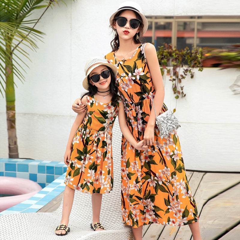 Mother And Daughter Vacation Beach Vest Long Skirt - Mubimart