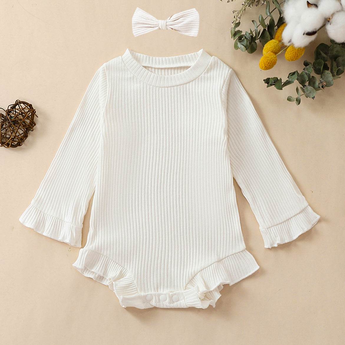 Multi-Color Long-sleeve Jumpsuit Headscarf Baby Little Girl Two-piece Set - Mubimart