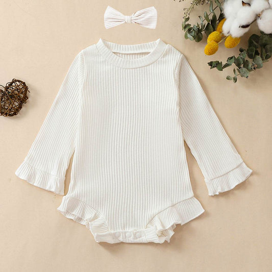 Multi-Color Long-sleeve Jumpsuit Headscarf Baby Little Girl Two-piece Set - Mubimart